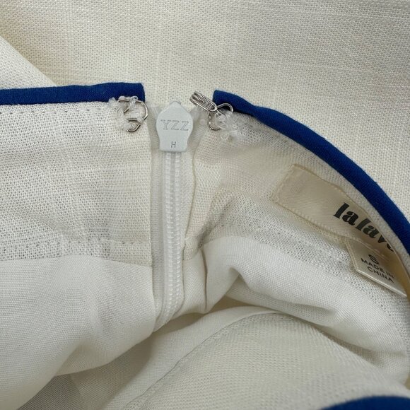 Lalavon Womens Viscose Linen Blend White & Blue Embroidered Wide-Leg Pants S - Picture 5 of 10